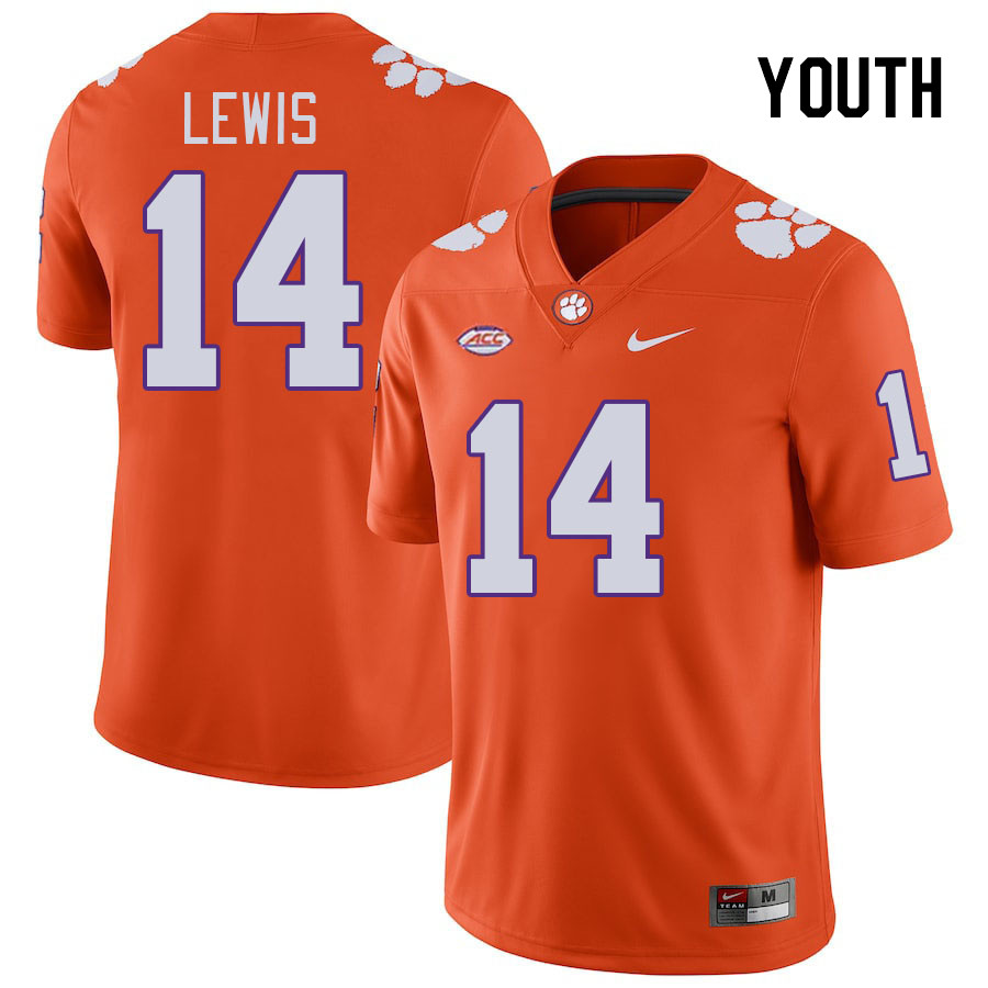 Youth Clemson Tigers Shelton Lewis #14 College Orange NCAA Authentic Football Stitched Jersey 23ZG30BB
